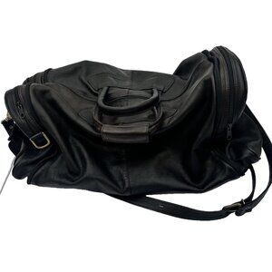 Vintage Black Leather Duffle Bag w/ Adjustable Crossbody Strap Travel Carry-on